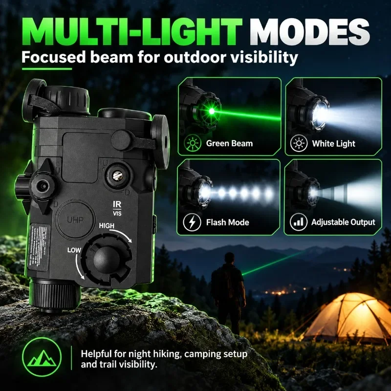 Green Beam LED Light Module With Remote Control, Sharp Focus Beam, Adjustable Mount, Outdoor Night Camping & Hiking Accessory