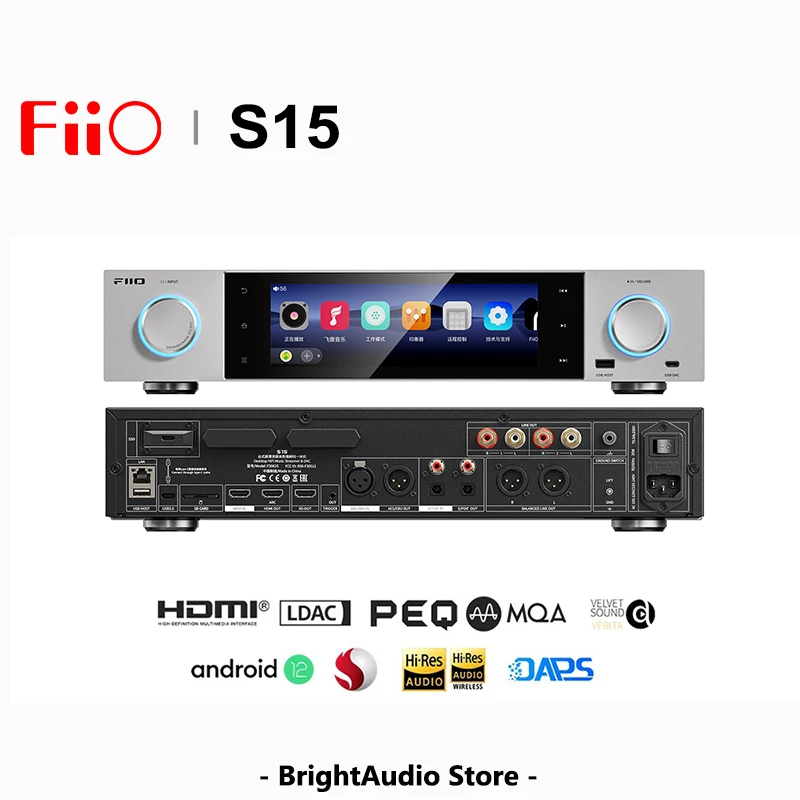 FiiO S15 Desktop Hi-Res Audio Streamer DAC AMP All-in-one HIFI Solution AK4191 AK4499EX DAC chips Android 12 Snapdragon 660