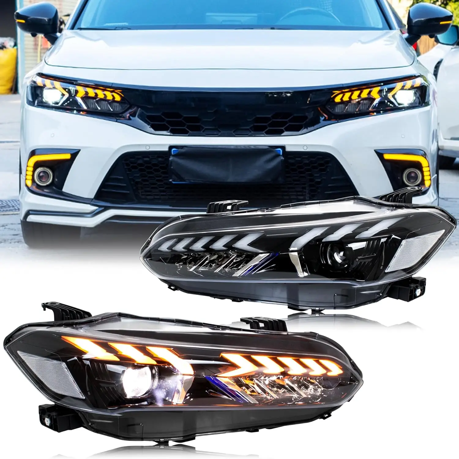 LED Headlights for Honda Civic 11th Gen 2022 2023 2024 Start-up Animation Sequential Indicator Front Lamps Accessary Projector A