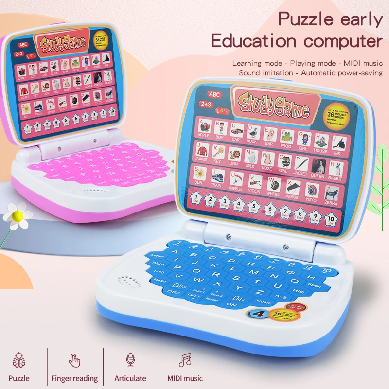 English Learning Small Laptop Toy for Kids. Boys and Girls Computer for Aphabet ABC.Numbers.Words.Spelling.Maths.Music