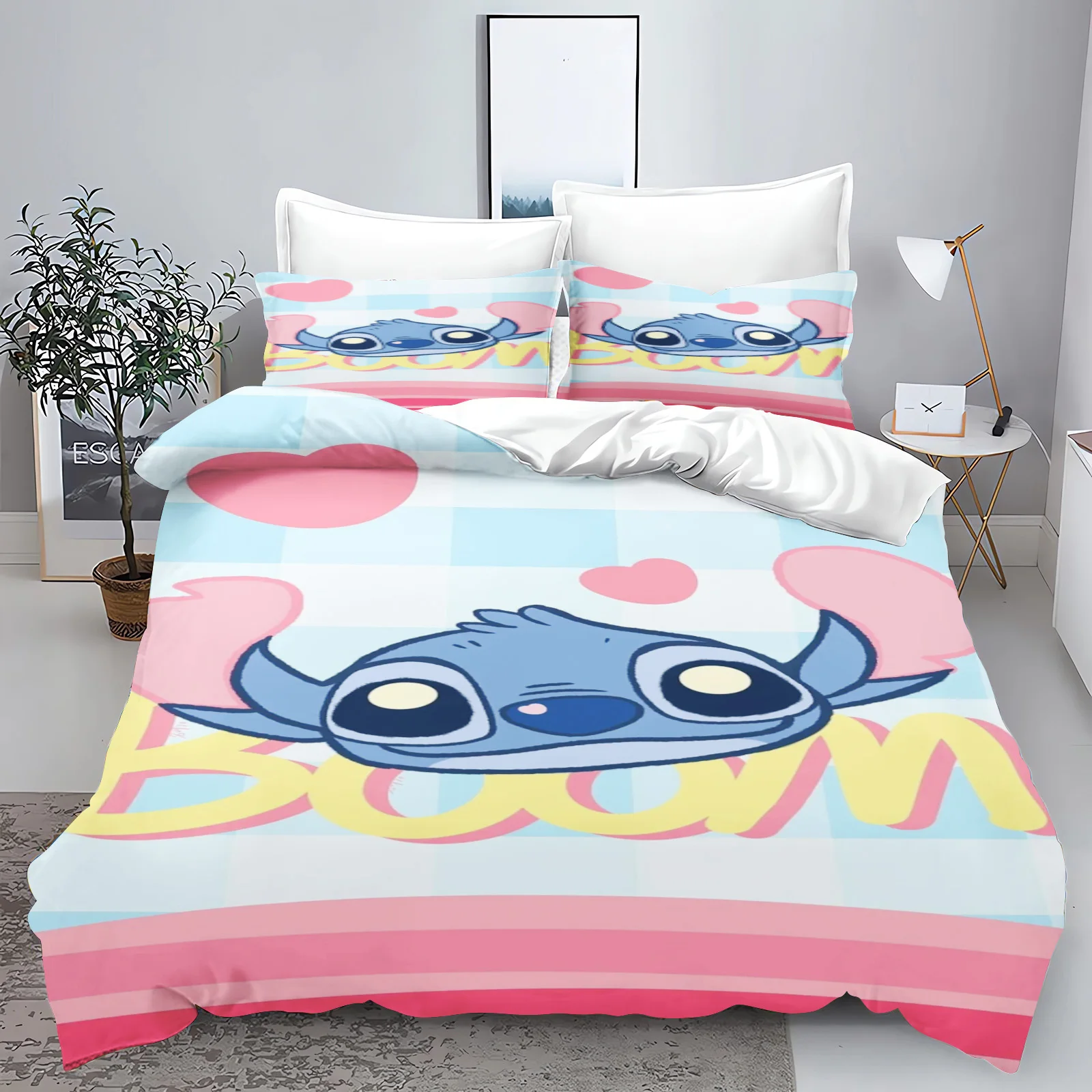 Set copripiumino Stitch Anime Comforte stampato Cartoon Set di biancheria da letto Twin Size Regali di Natale 3 pezzi