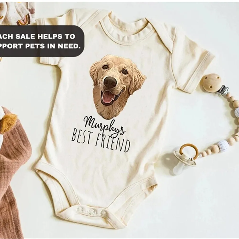 CUSTOM Pet Portrait Baby BodySuit | Custom DOG bodysuit, Baby Shower, Pregnancy Announcement, Baby and Dog, New sibling, My new