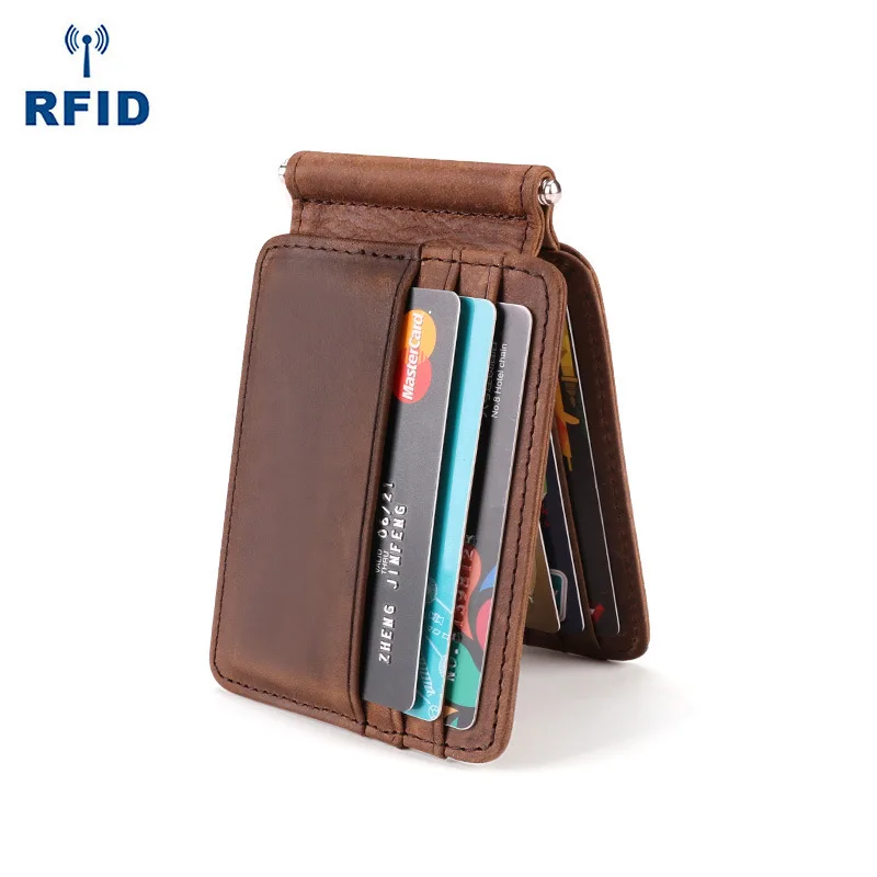 

Cross-Border Leather US Dollar Clip Card Holder Crazy Horse Leather Multiple Card Slots Document Package Card Holder RFID Cattle