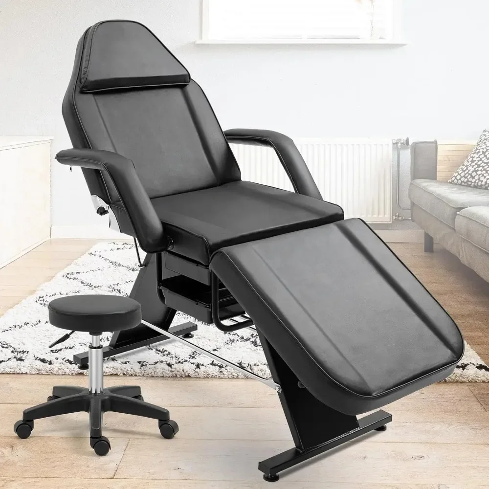 New Massage Salon Tattoo Chair with Two Trays， Esthetician Bed with Hydraulic Stool,Multi-Purpose 3-Section Facial Bed, Customized