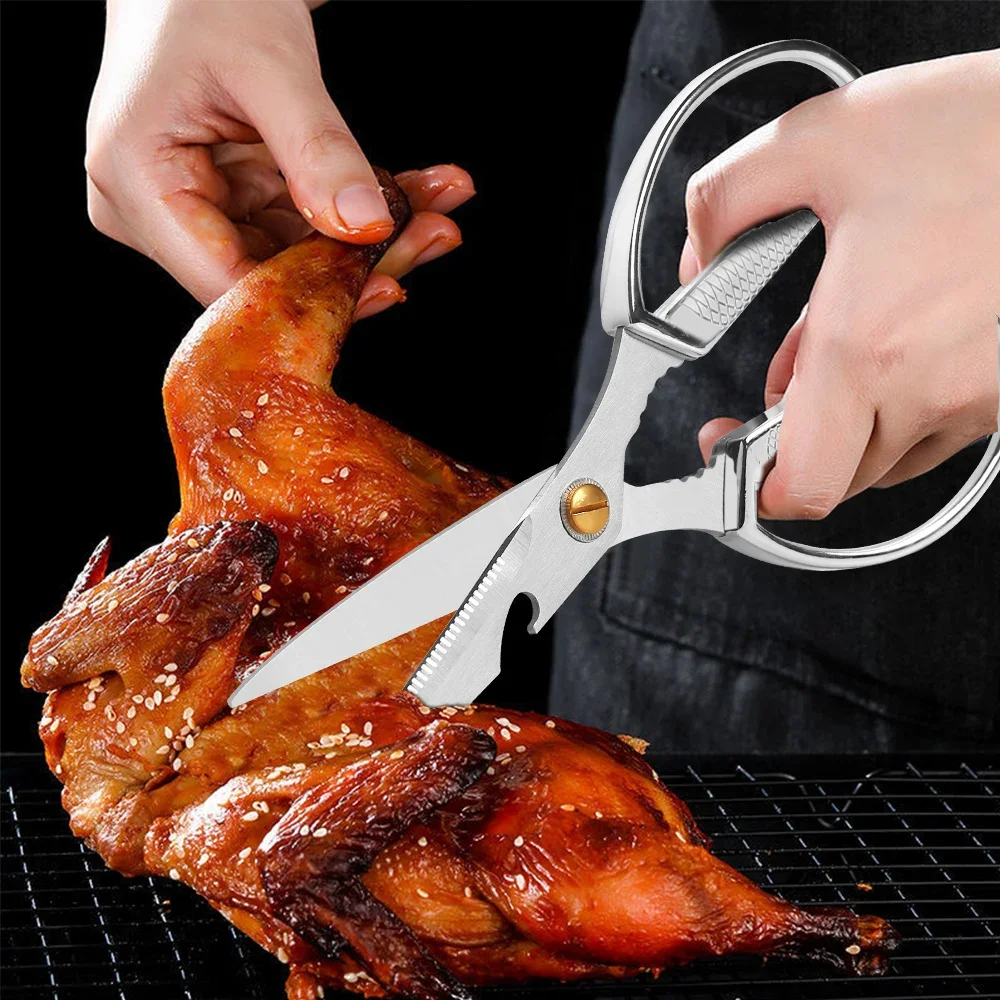 F.YOUNG Stainless Steel Kitchen Scissors Meat Vegetable Cutting Scissors Multifunctional Chicken Bone Cutter Opener Household