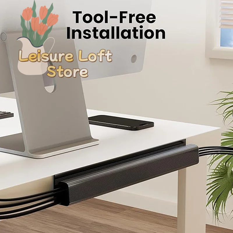 40cm Under Desk Cable Management Tray - PVC Cord Organizer with Adhesive Back, Easy Installation Wire Hider Raceway