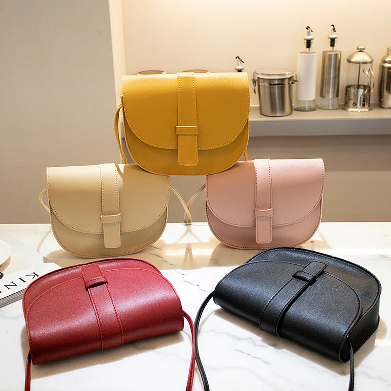 

Women PU Soft Shoulder Bag Fashion Small Fresh Solid Color Single Shoulder Diagonal Saddle Bag