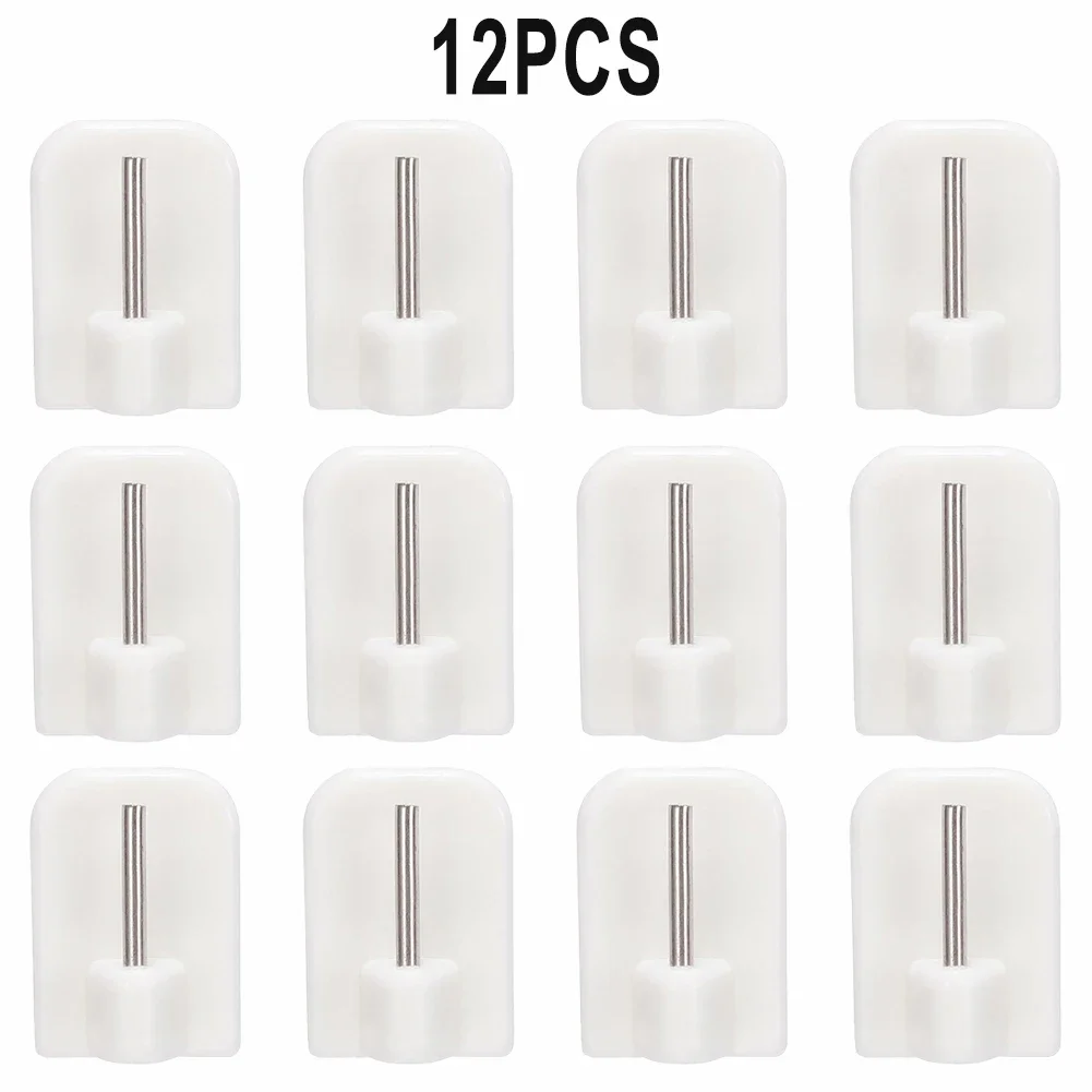 Durable Curtain Hooks Bracket Self-adhesives Stainless Steel+pvc White 4/8/12Pcs Curtain Rod Hook Home Storage