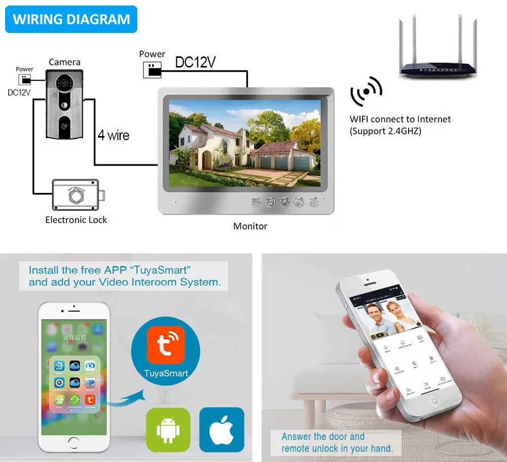 Intercomunicador de vídeo inalámbrico con WiFi, sistema de Control de acceso RFID, 9 pulgadas, aplicación para casa inteligente TUYA, teléfono y