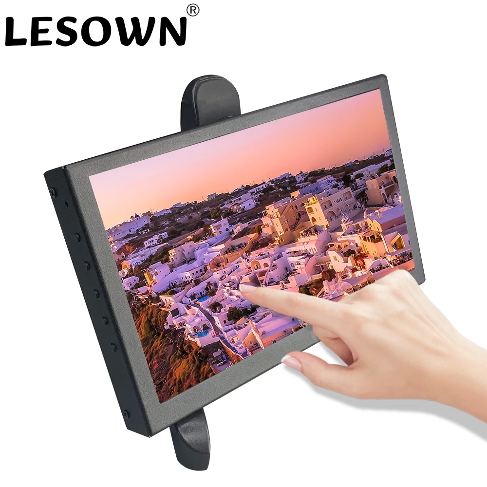 LESOWN Touch Screen Small 7inch Monitor 1024x600 HD IPS Portable Wide Secondary Screen mini Dual Speakers Display for PC Windows