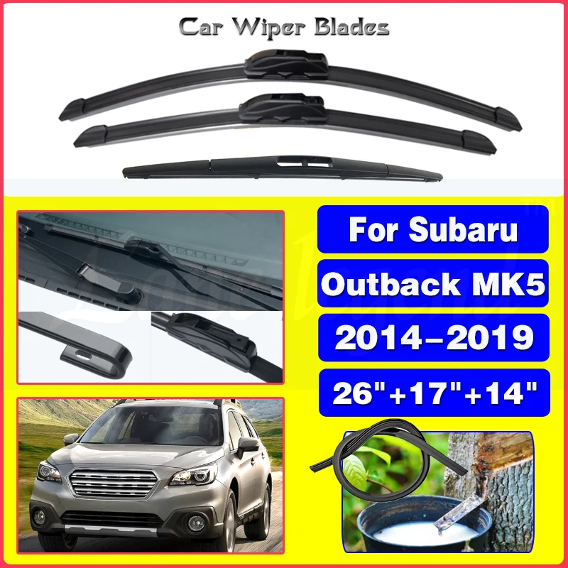 

For Subaru Outback MK5 2014-2019 Front Rear Wiper Blades Brushes Cutter Accessories J Hook 2014 2015 2016 2017 2018 26"+17"+14"