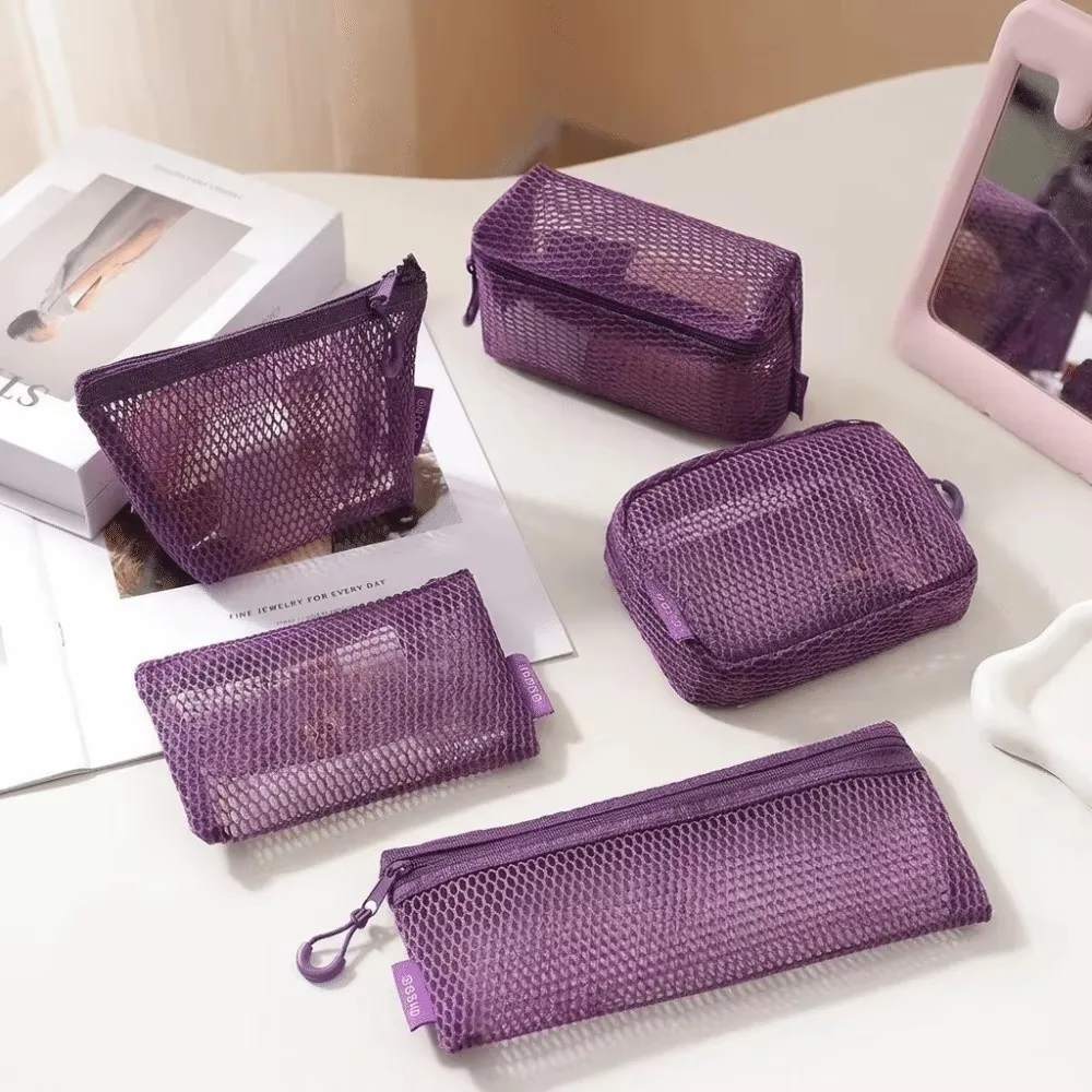 Nylon Transparent Storage Bag Square Clear View Mesh Makeup Bag Breathable Lightweight Mini Zipper Coin Purse Travel Storage