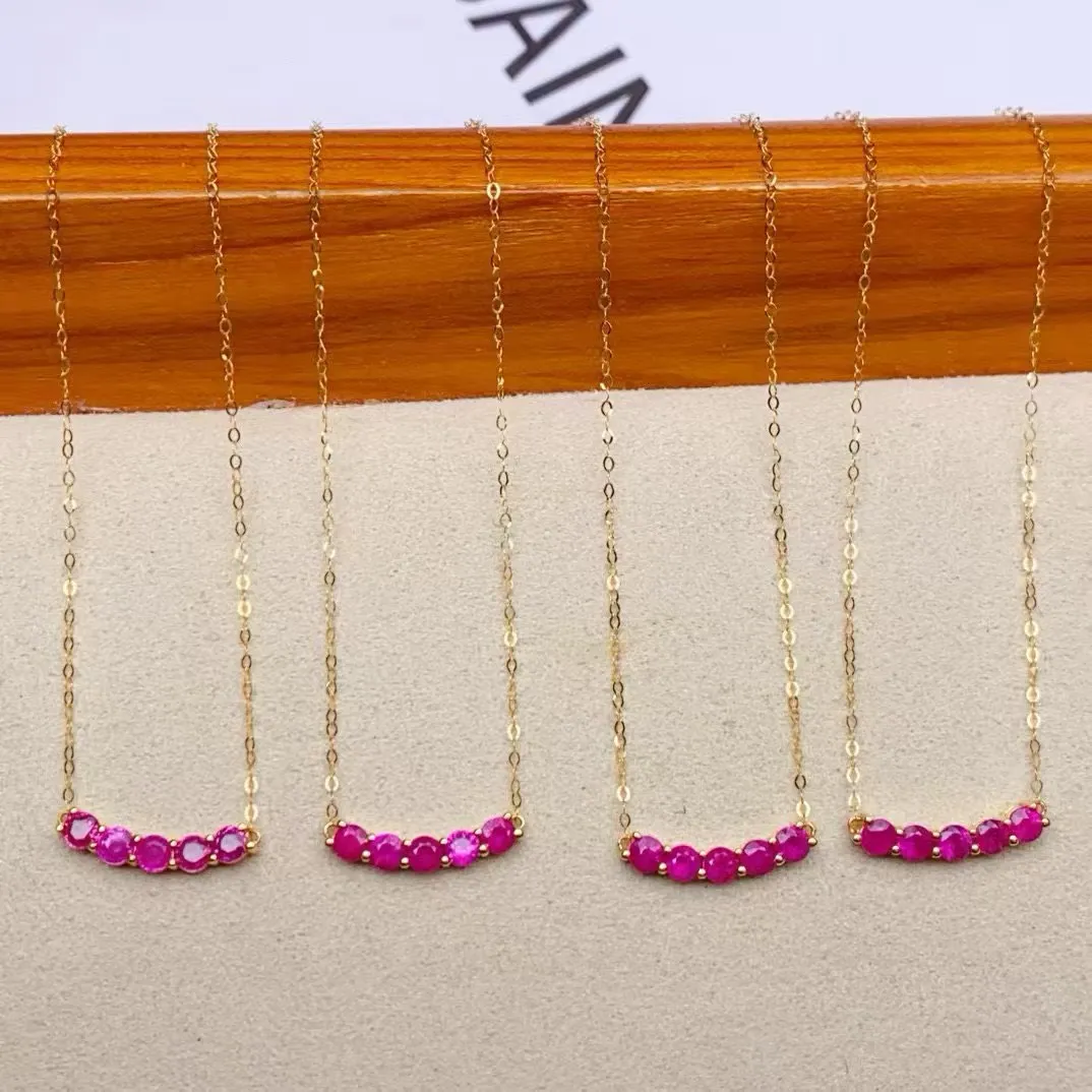 

Сертификат, 18-каратное твердое желтое золото, натуральный рубин, 0,60 карата, улыбающееся колье-цепочка, ожерелье на заказ, золото AU750, элитные ювелирные изделия-пасьянс