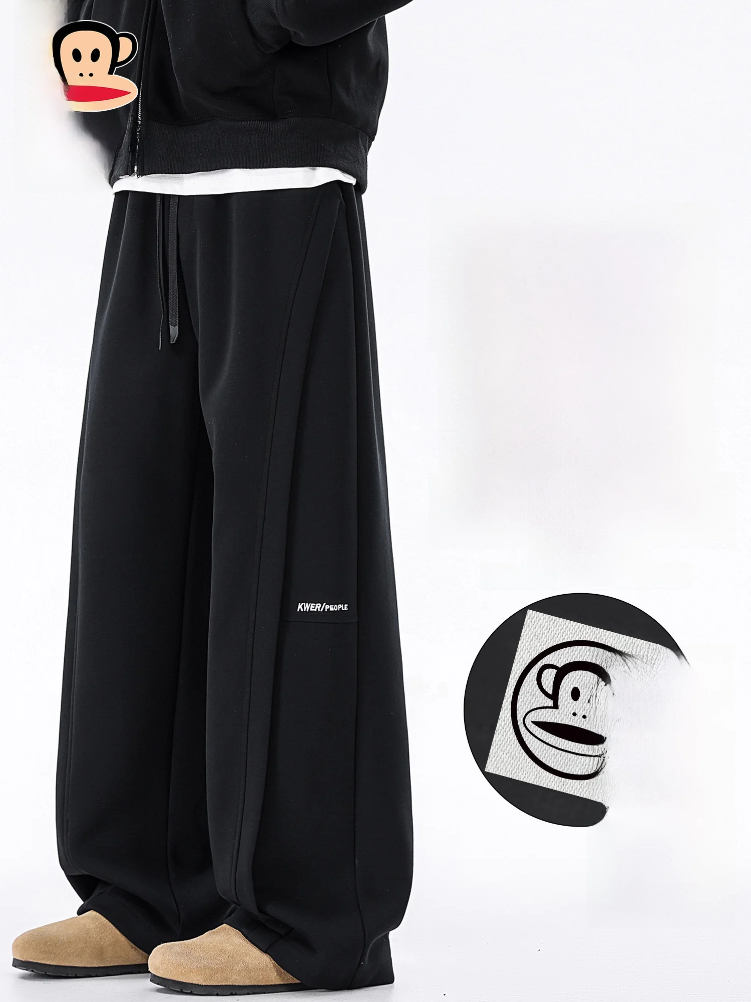 

PaulFrank Heavyweight Deconstructed Casual Pants Men Winter New Fce Lined Thiened Loose Straight Leg Long Trousers