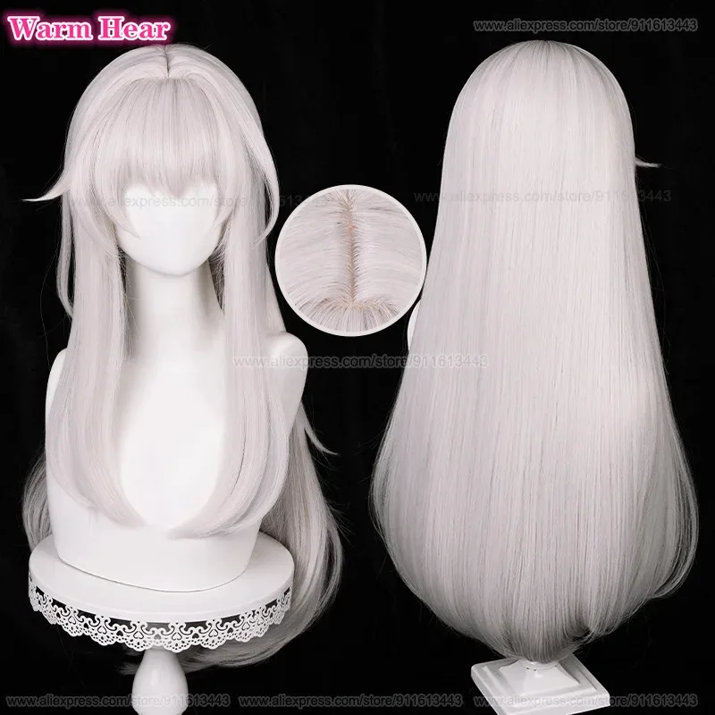 

LQClara Synthetic Wig Game HSR 75cm Long Silver White Pink Cosplay Anime Wig Heat Resistant Hair Halloween Party Wigs + A Wig Ca