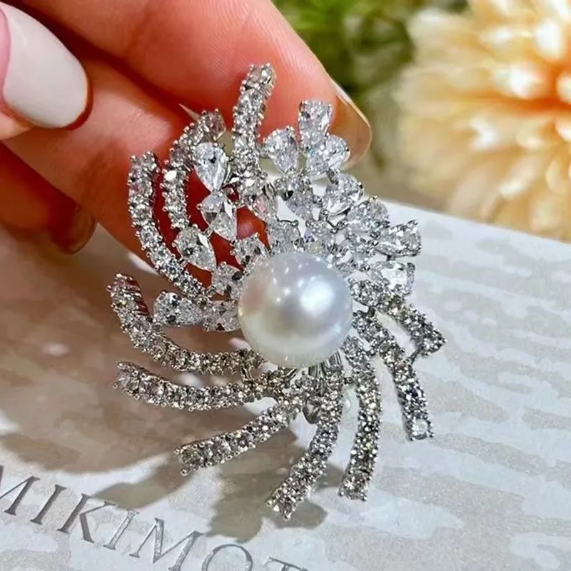Chinese Style Luxury Pearl Flower Brooch High-End Women's Korean-Style Elegant Coat Coat Corsage Fixed Corner Hem Pin Buckle