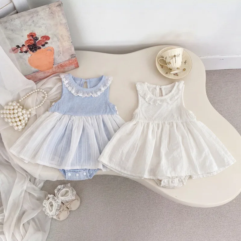 

Princess Dress Style Baby Girl Summer HY2842 Romper Thin Lightweight Wrap Bottom Outfit for 100 Days Celebration Infant Clothing