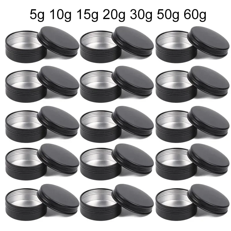 50Pcs Black Empty Candle Jars with Lid Wholesale 5/10/15/20/30/50/60g Aluminum Tin Can Metal Box Lip Balm Skincare Container