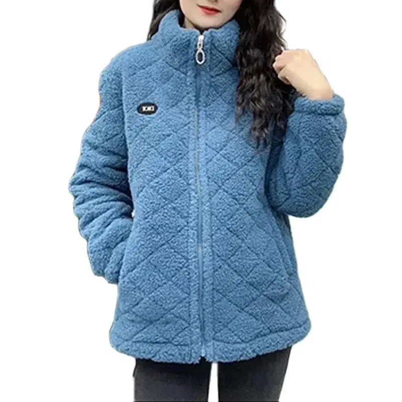 

Imitation Lamb Cotton-Padded Jacket Women New Add Velvet Padded Coat Middle-Aged Mother Wears Winter Granular Velvet Warm Coat