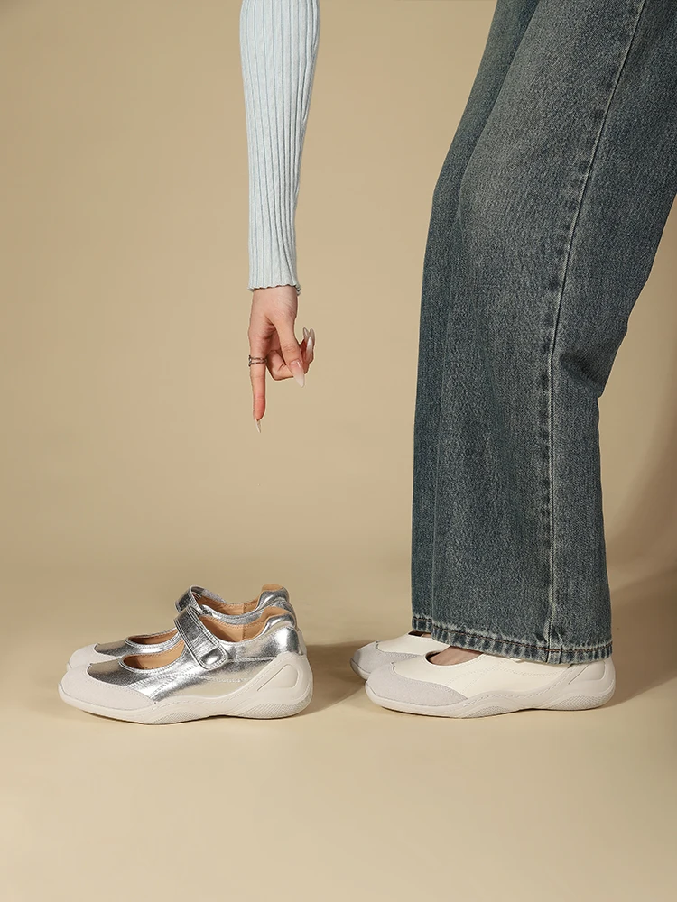 

Женский повседневный кожаный каблук Мэри Джейн Sle Thi, 20200, спортивный отдых, балетки, небольшой размер, удлиняющий одинарный oes