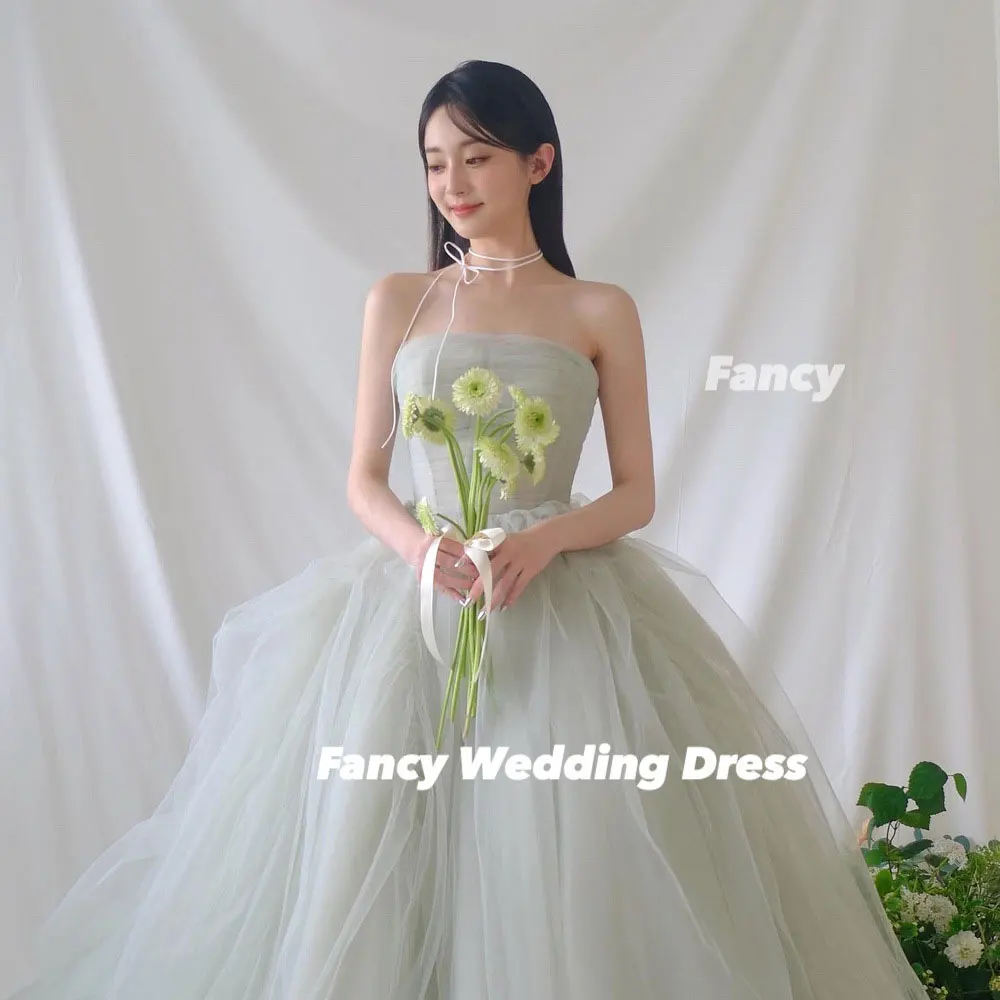 Fancy High Quality Light Green Wedding Dress A Line Soft Tulle Evening Dress Ball Bridal Gown Robes Customized
