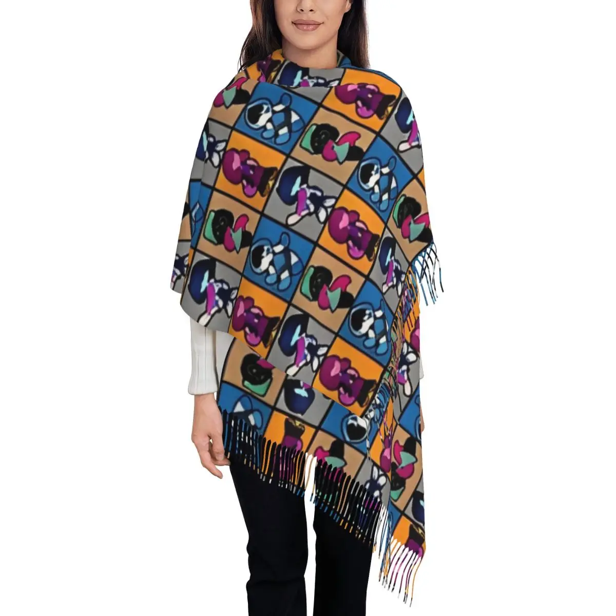 Womens Scarf with Tassel Deltarunes Large Winter Fall Shawl and Wrap Spamton Video Games Gifts Cashmere Scarf