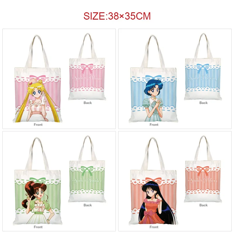 Anime marinheiro lua saco de lona kawaii dos desenhos animados saco de compras lona bolsa de ombro tsukino usagi mizuno ami impressão storagebag presentes
