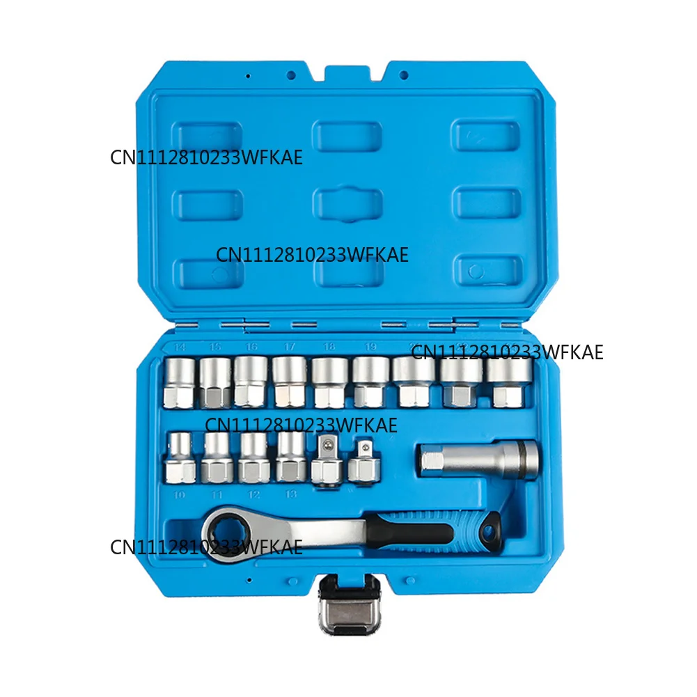 17-Piece Pass-Through Socket Set With 19mm Ratchet Wrench, Chrome Vanadium Steel For Automotive Repair And Machine Maintenance
