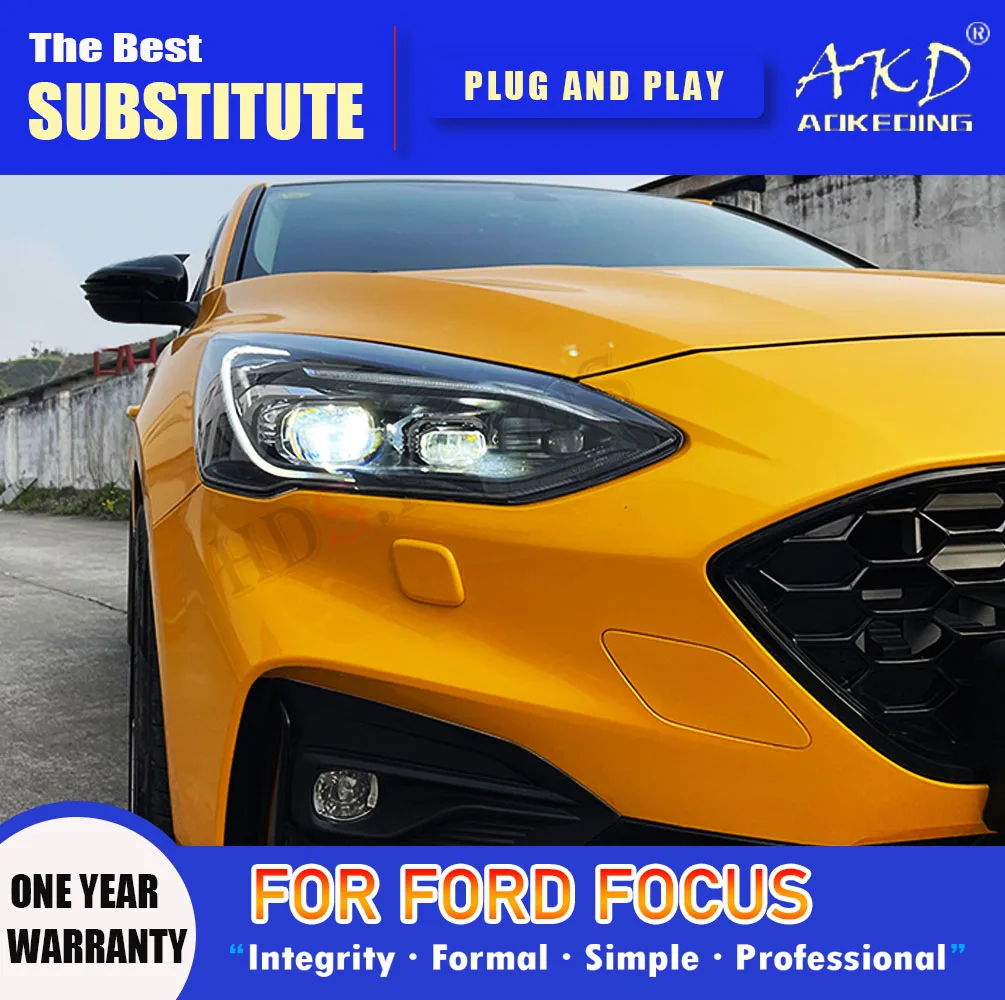 AKD Head Lamp for Ford Focus LED Headlight 2019-2021 Headlights Focus MK4 DRL Turn Signal High Beam Angel Eye Projector Lens