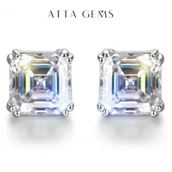 ATTAGEMS Total 0.8ct 6.0mm Moissanite D Color VVS1 Asscher Cut 18K White Gold Plated Earrings Jewelry Woman Girlfriend Gift
