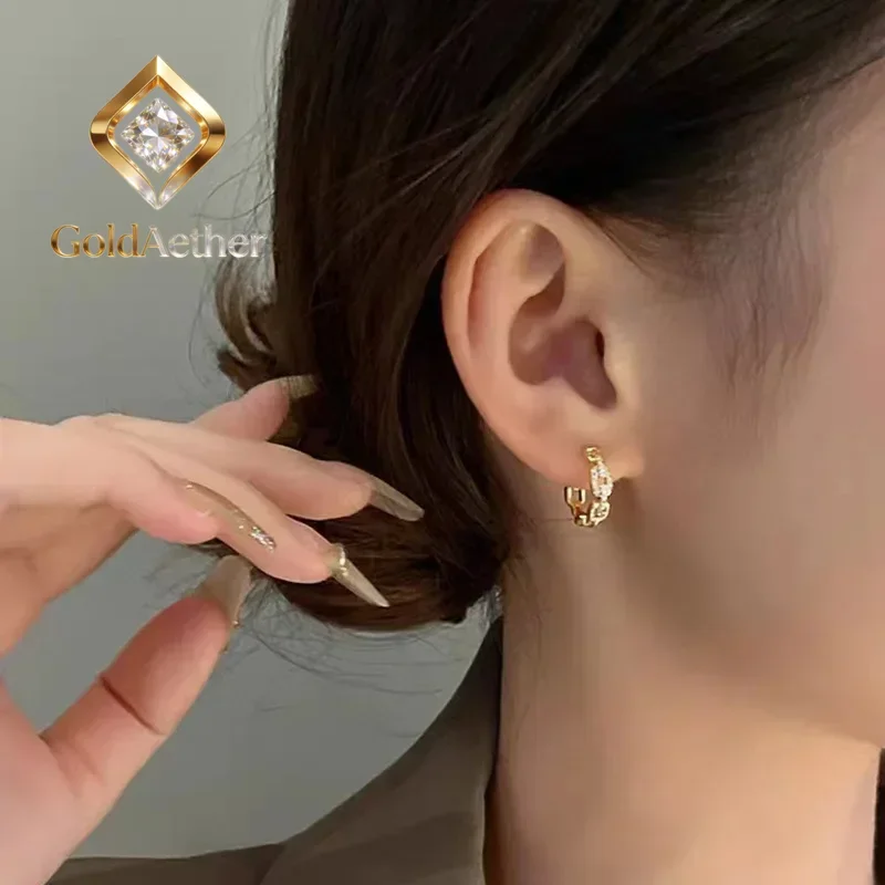 GoldAether  24K Real 9999 Gold Interlocking Earrings with Simple - elegant Style for Ladies