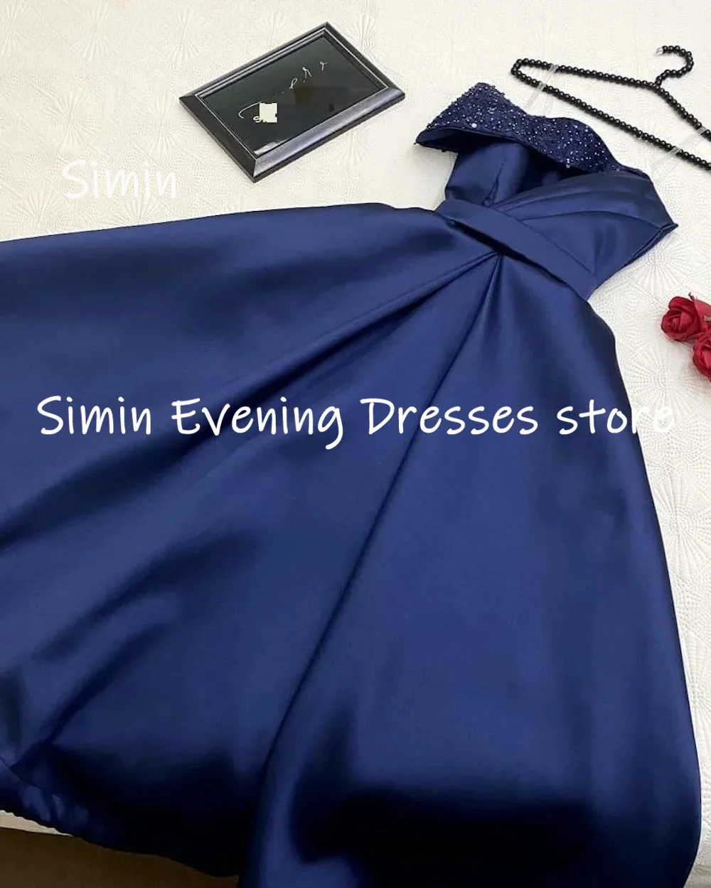 Simin-vestido de satén con lentejuelas para mujer, traje Formal de un hombro con volantes, largo hasta el suelo, elegante, para fiesta y noche, 2023