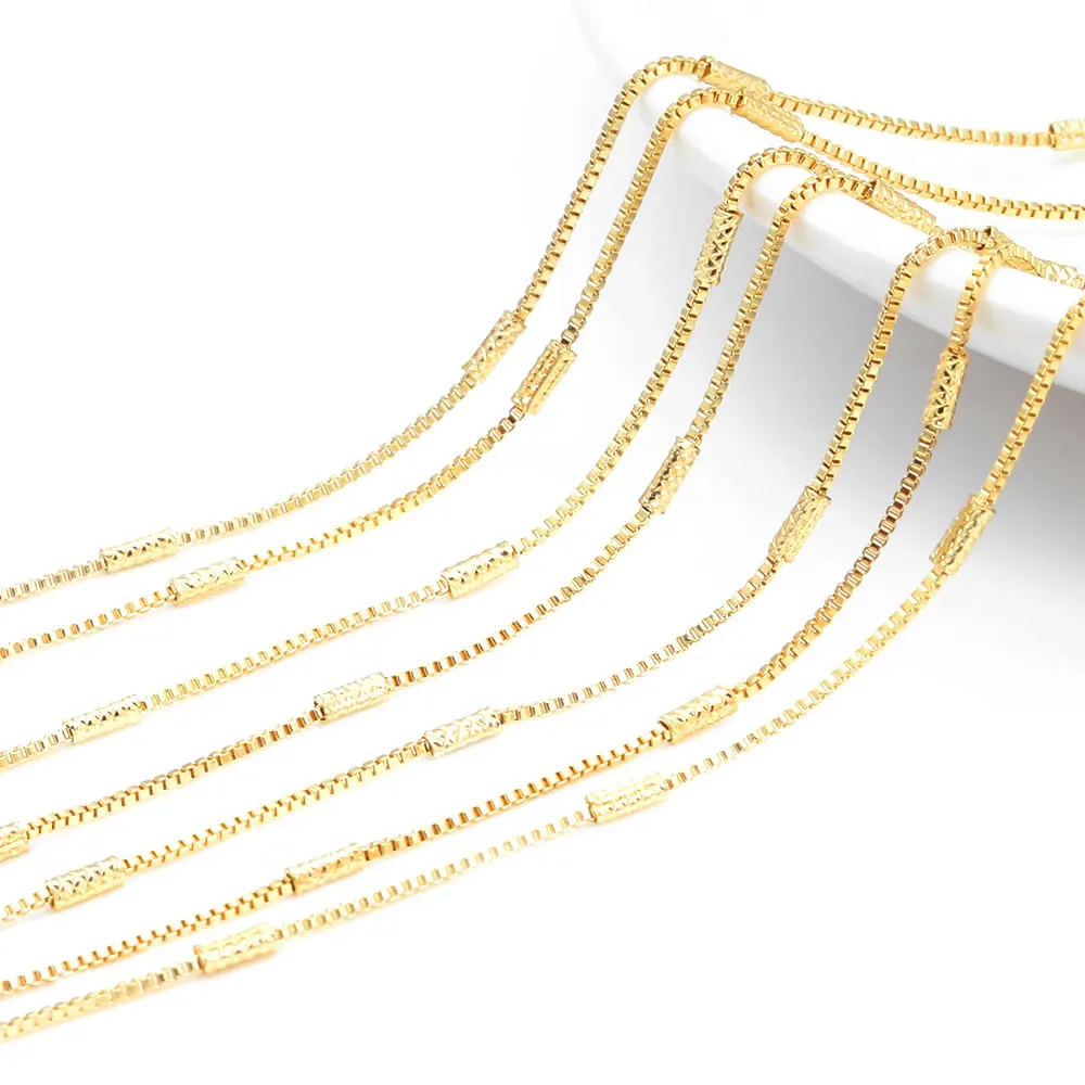 1.6MM High Quality 18K Gold Color Copper Round O Shape Link with Rectangle Tube Chains Necklace Chains Making Materials