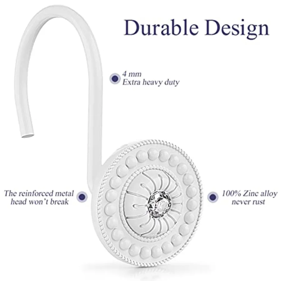 Shower Curtain Hooks, Rust Proof Shower Curtain Rings for Bathroom, Metal Decorative Shower Curtain Hooks Hangers for Shower Cu - view 5