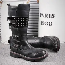 New Style High Top Boots for Men Rivet Punk Style Motorcycle Boots Fashion Outdoor Boots Buckle Strap Comfortable Walking Shoes