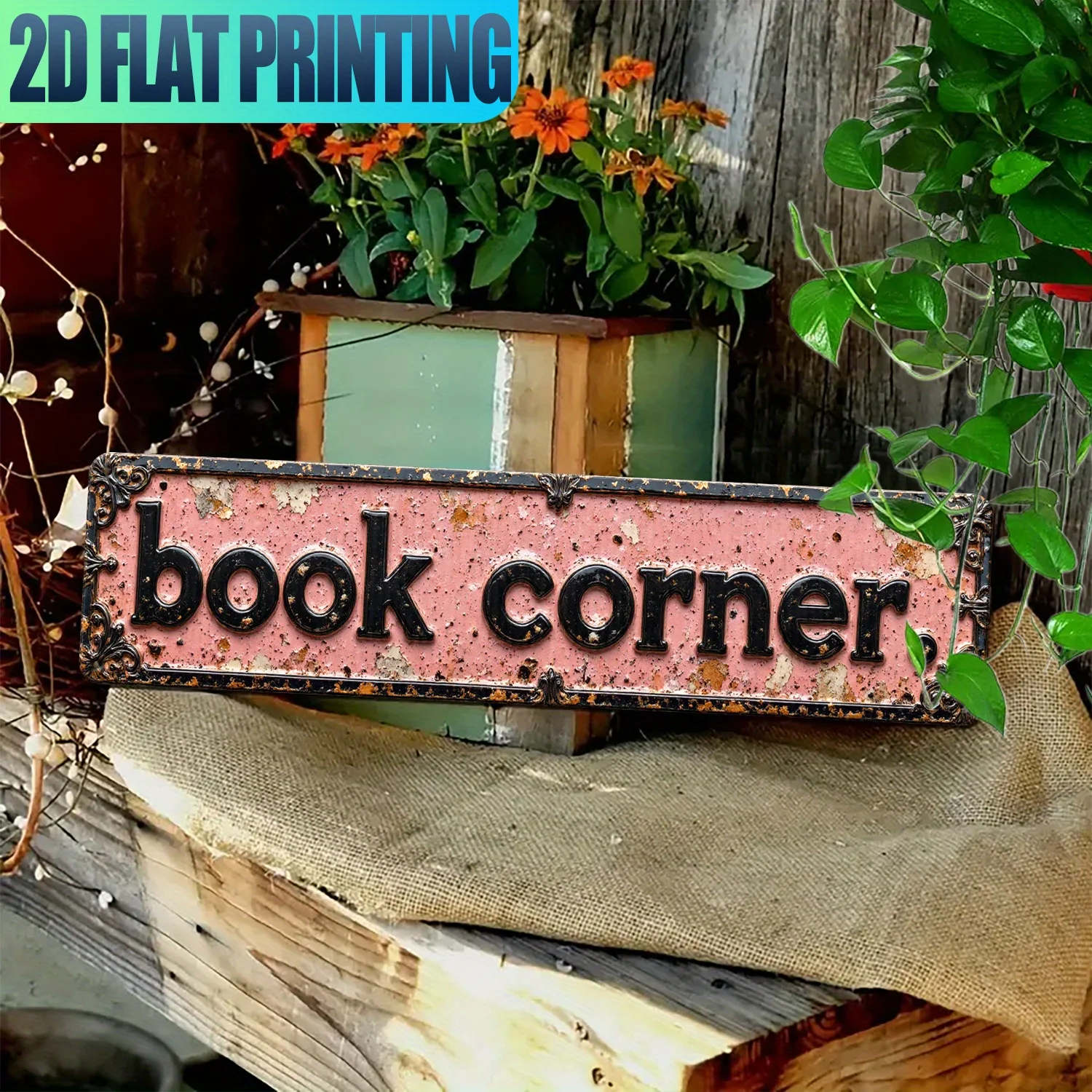 2D Flat, 1pc Vintage Book Corner Sign - Aluminum Wall-Mounted Bookshelf Decor with Turned Page, Rectangular Shelf Art Suitable f