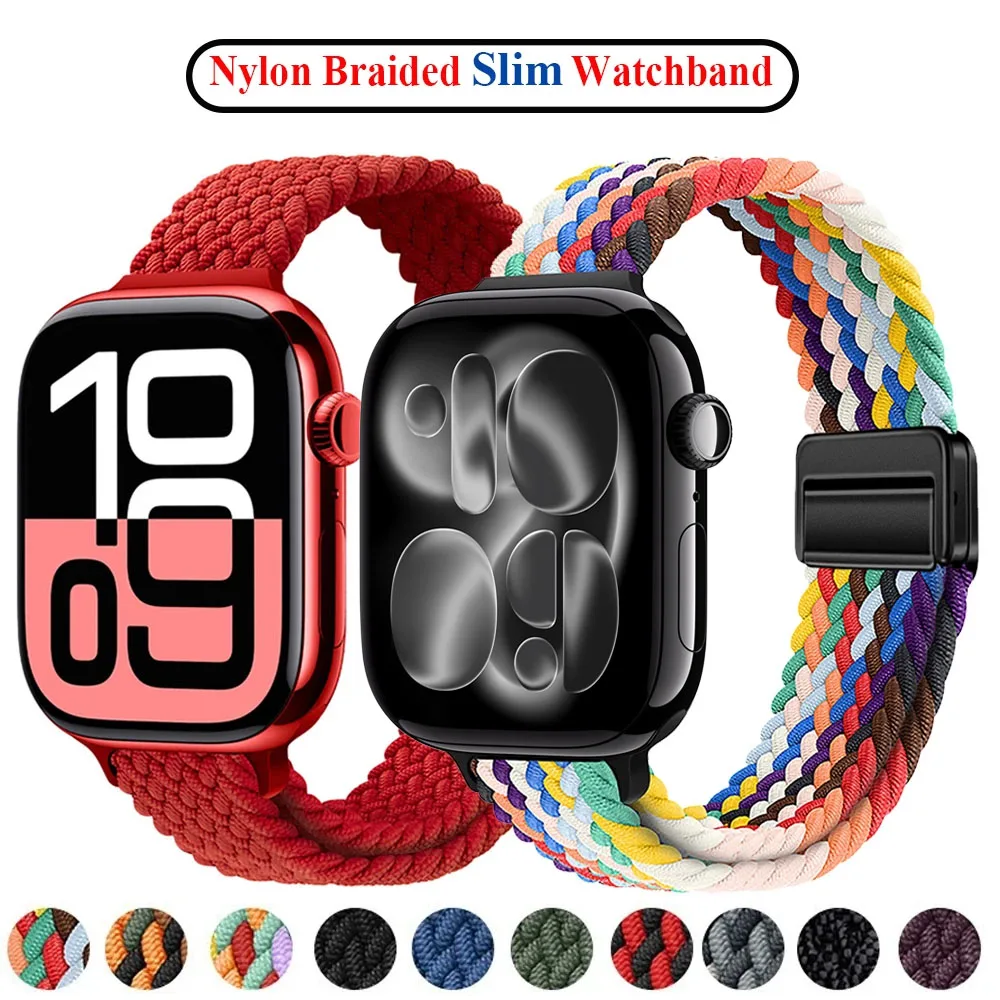 Slim Braided Watchband For Apple Watch 11 10 46mm 42mm 9 8 7 6 SE Ultra 3 49mm Women Bracelet Nylon Strap iWatch 45mm 41mm 44mm