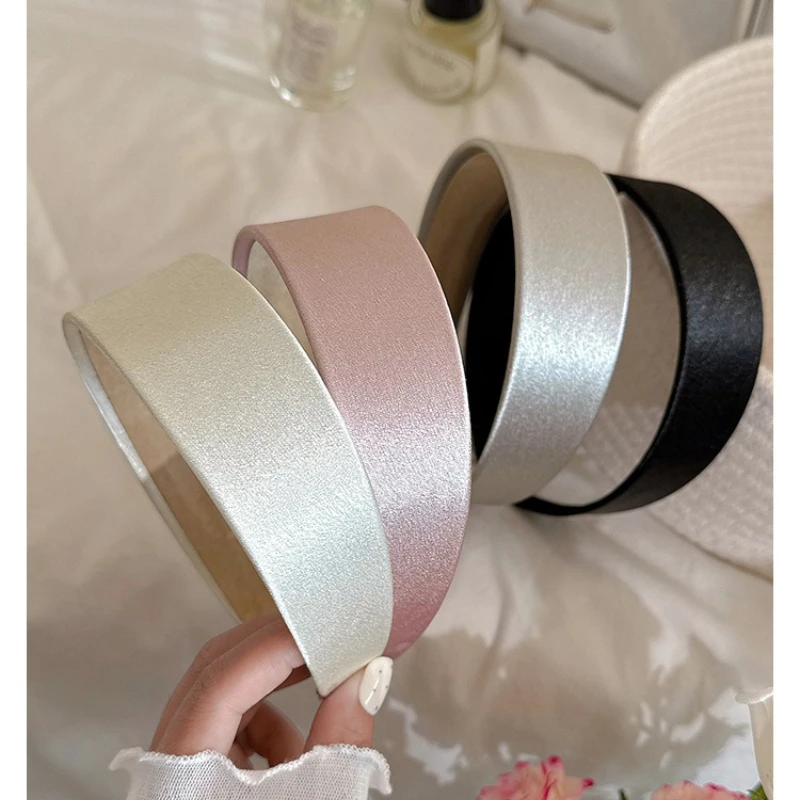 Solid Color Satin Hairband Women Simple Wide Headband Glossy Hair Hoop Fashion Hair Accessories for Women