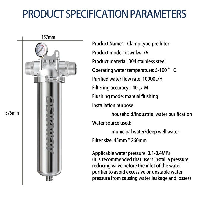 10 Zoll Vorfilter reiniger ganzes Haus drehen Sediment Wasserfilter zentrales Vorfilter system Rück spülung Edelstahl gewebe