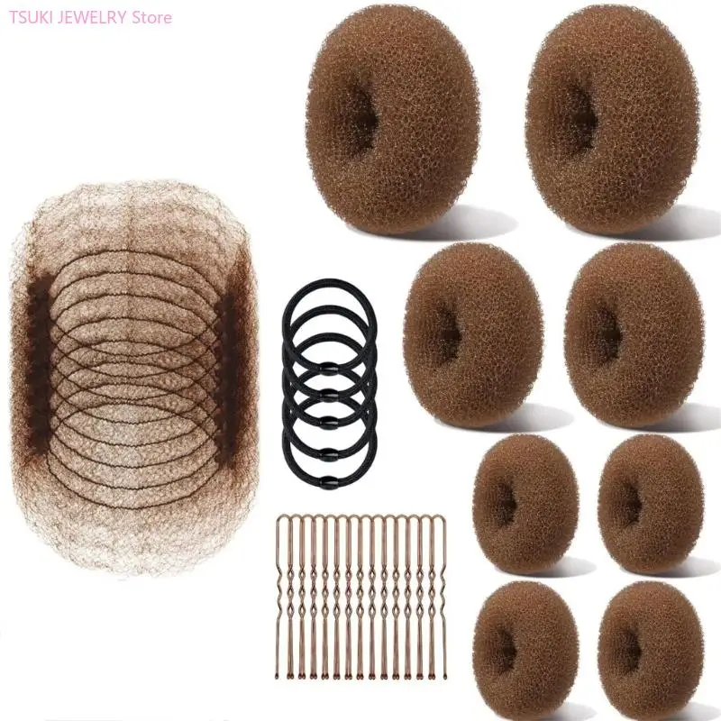 62KE 63 قطعة/المجموعة/المجموعة من كعكة الشعر المصنوعة من النايلون الخالية من الضرر لفروة الرأس الحساسة والكعك ذات التصميم اللطيف #5