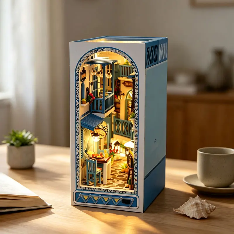 DIY Book Nook Shelf Insert Kit 3D Wooden Puzzle Doll House Assembly Building Model  Bookshelf Bookends for Xmas Birthday Gifts