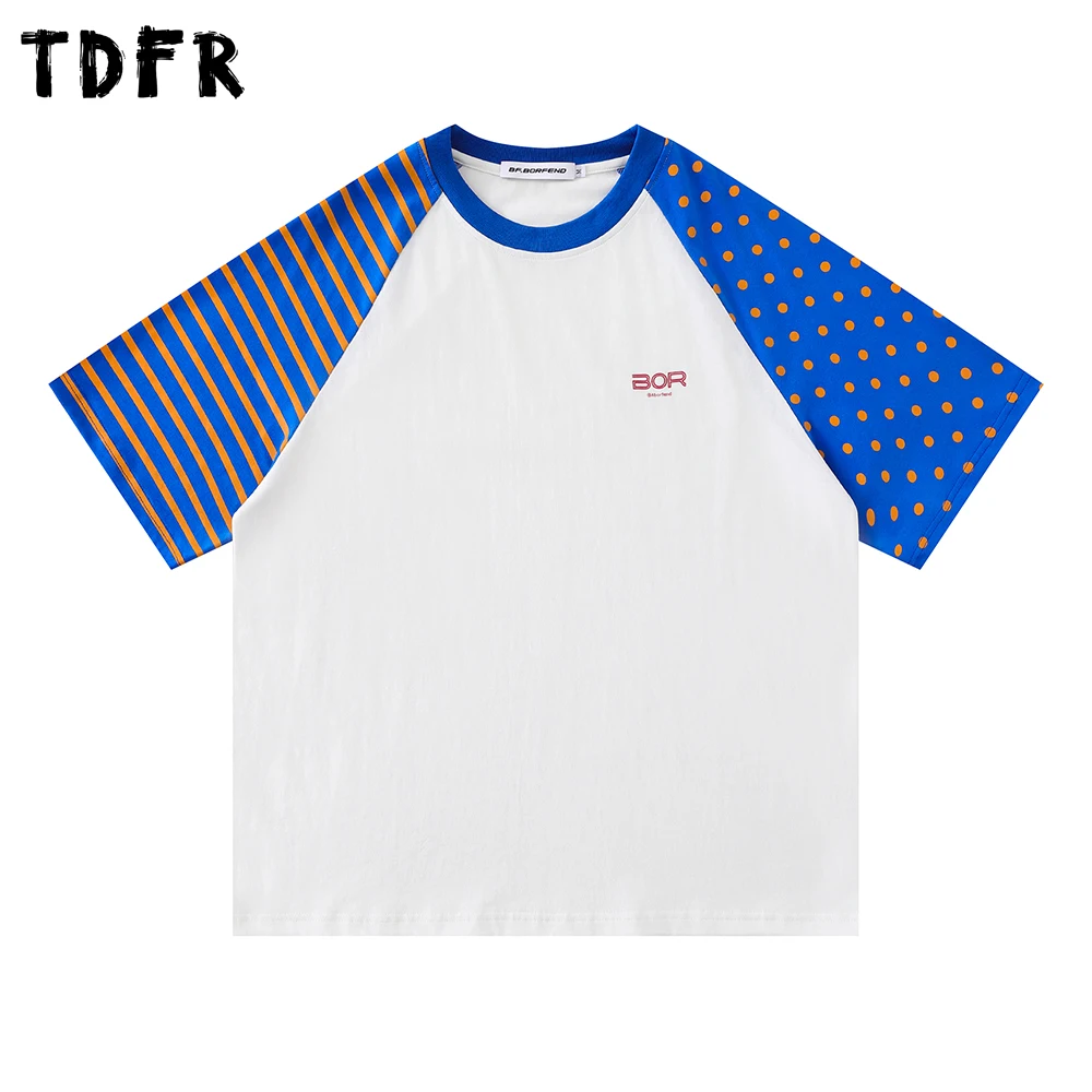 

Patchwork Raglan Sleeve T-shirt Mens Letter Print Summer Retro Casual Loose Short Sleeve Cotton Tee Man Half-Sleeve Tshirt