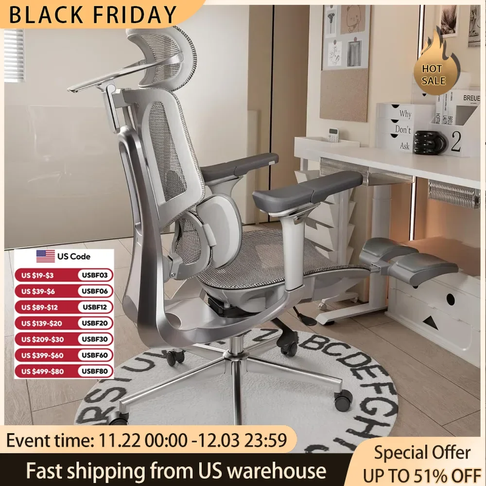 

Ergonomic Office Chair with 3-Zone Dynamic Lumbar Support,4D Adjustable Headrest,6D Adjustable Armrests,Swivel Computer Chair