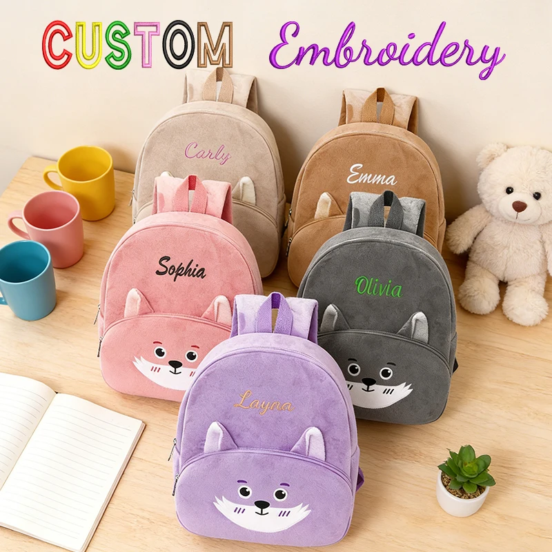 

Customised embroidery/Standard style 2 options，Woolen cartoon cute cat backpack, casual backpack, back-to-school season, g