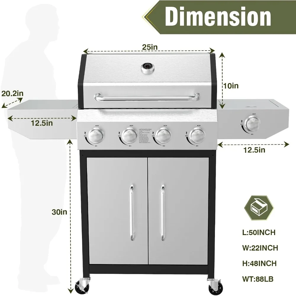 Portable Propane Gas Grill 2 Burners 20000 BTU Stainless Steel Tabletop with Legs for Camping Patio