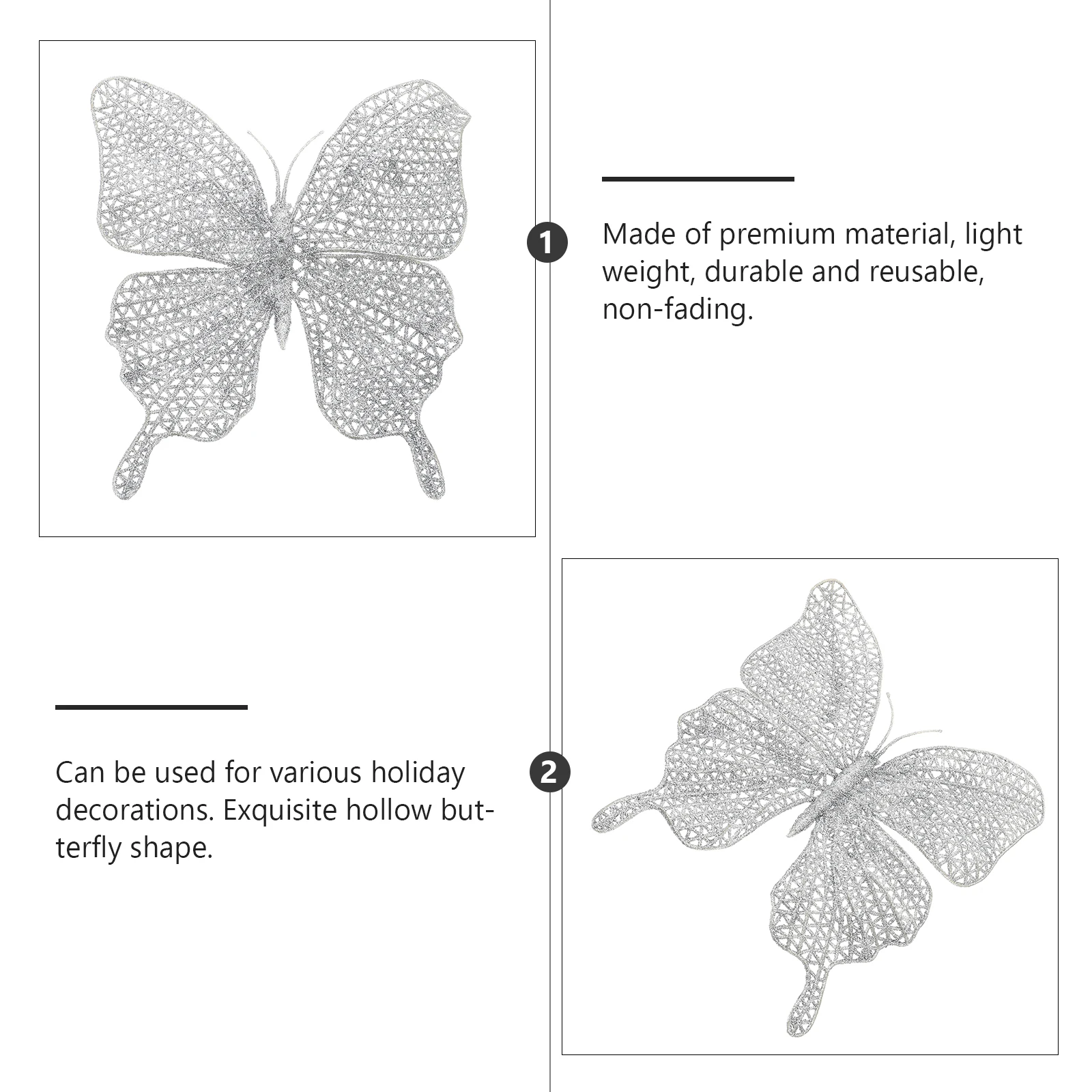 

6 Pcs Butterfly Christmas Ornaments Crafts Tree Decorations Glitter Powder Party