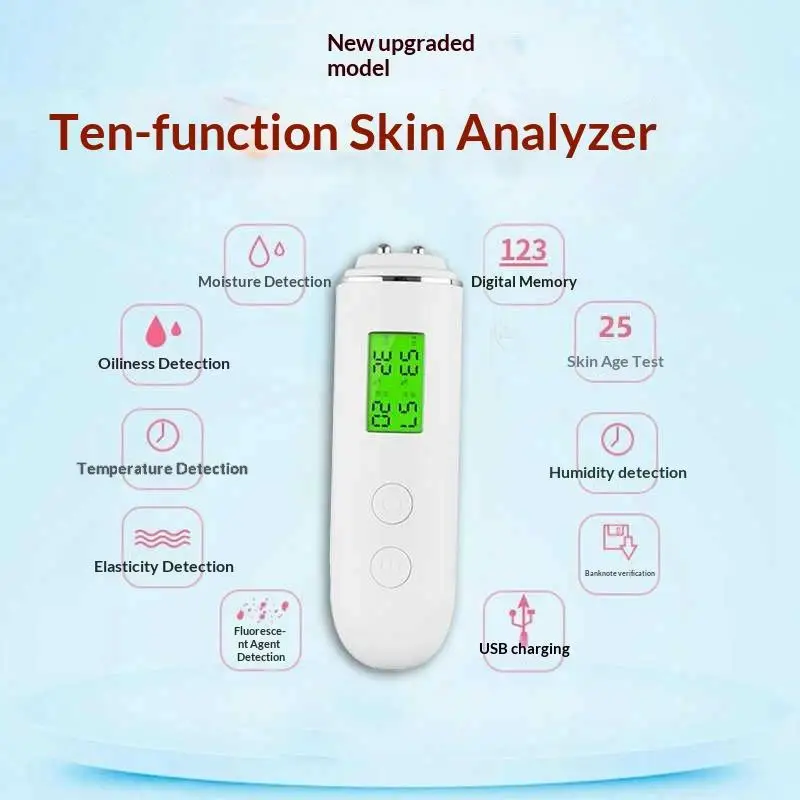 Portable Rechargeable Skin Analyzer Detector LCD Digital Water Oil Moisture Tester Fluorescent Agent Detection Face Care Tool