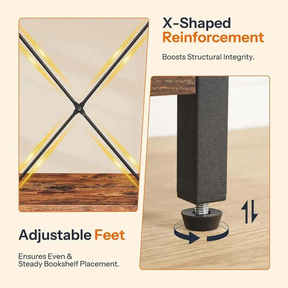 Libreria a 3 livelli in stile industriale rustico, 10 ripiani, ampio espositore, soggiorno e ufficio domestico, marrone e nero