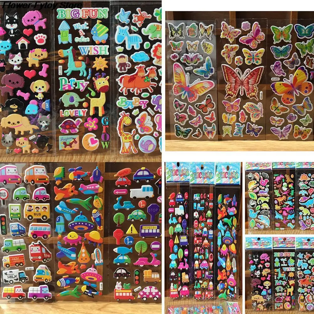 10 Sheets/lot 3D Cartoon Cute Animals Zoo 3D Stickers Children girls boys PVC Stickers Bubble Stickers Fashion Brand Kids Toys