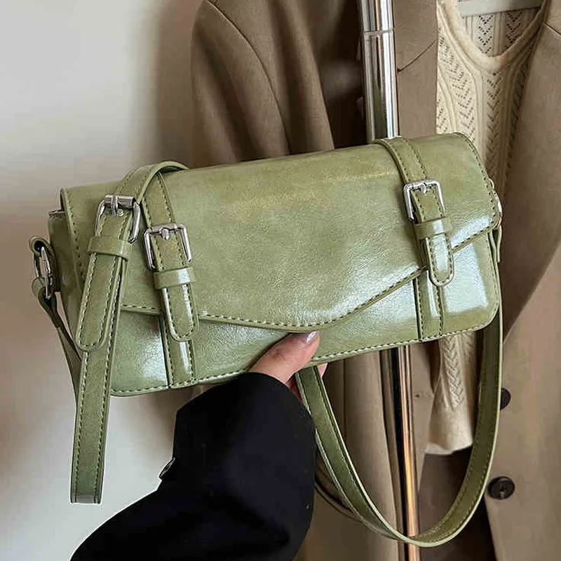 

Retro Green One Shoulder Bag Spring/Summer New Women's Versatile Crossbody Bags French Simple Texture Soft PU Handbag